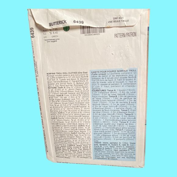 Vtg Norfin Troll Doll Clothes Butterick Pattern #6439 Bride Groom 6 Outfits - Picture 4 of 13